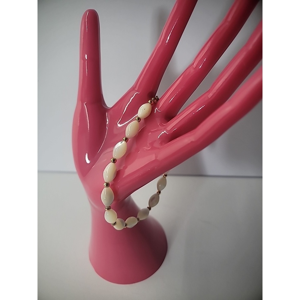 Vintage‎ Bracelet Beaded White Gold Tone Jewelry Costume